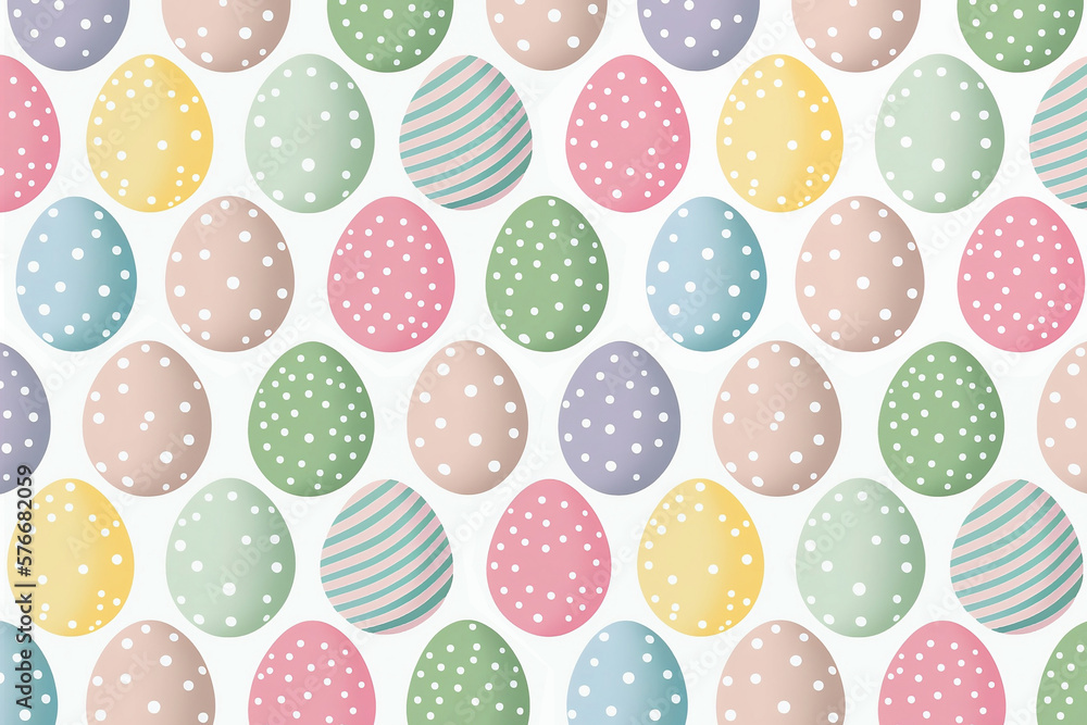Easter eggs pattern illustration on a white background, pastel colors, cute egg drawing. Generative AI Easter eggs pattern illustration on a white background, pastel colors, cute egg drawing. Generative AI