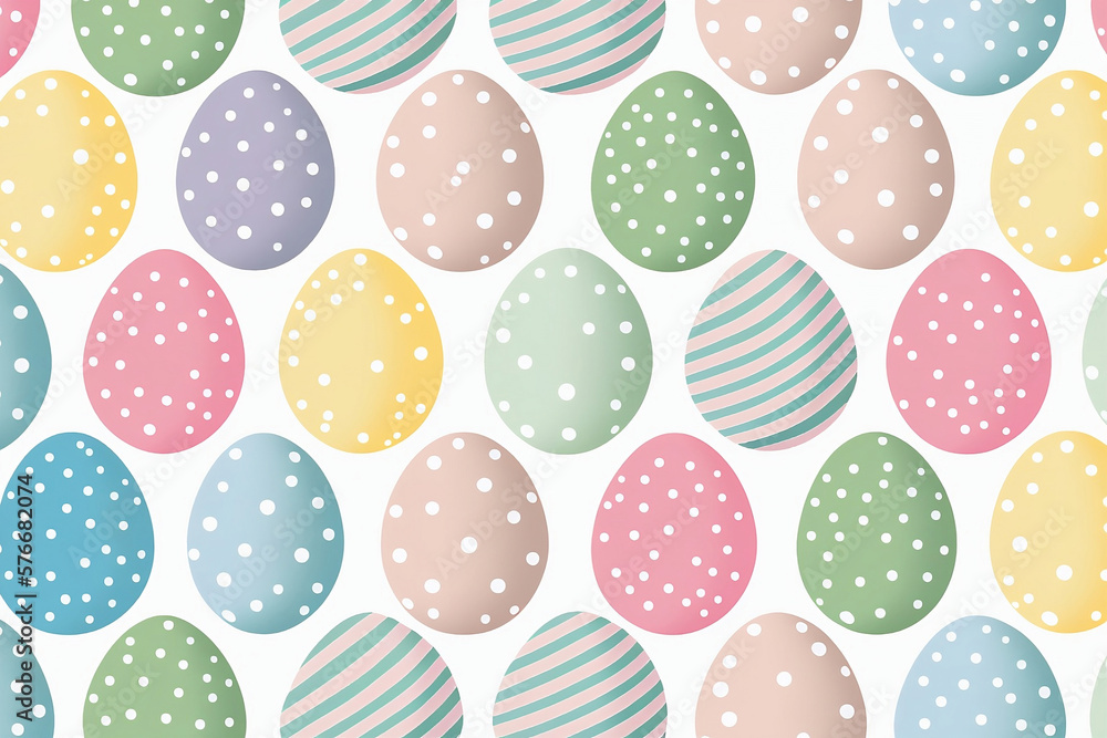 Easter eggs pattern illustration on a white background, pastel colors, cute egg drawing. Generative AI Easter eggs pattern illustration on a white background, pastel colors, cute egg drawing. Generative AI