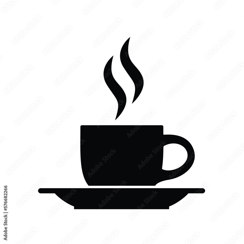 Flat design illustration of a cup of coffee or tea with smoke. Black and white icon, vector Flat design illustration of a cup of coffee or tea with smoke. Black and white icon, vector