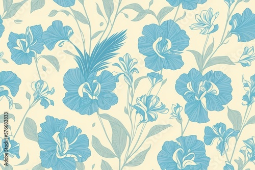 Wallpaper Mural Creative composition made of beautiful iris flowers on pastelle background, generative ai. Nature concept. Summer pattern in minimal style Torontodigital.ca