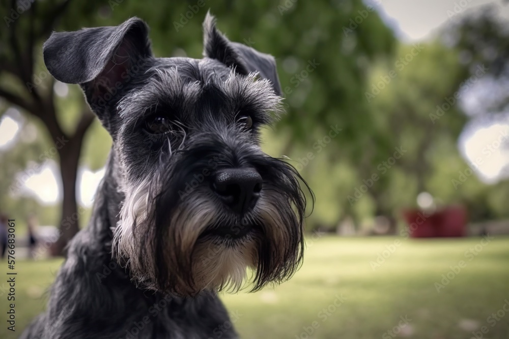 illustration, cute little black schauzer in the park, ai generative illustration, cute little black schauzer in the park, ai generative