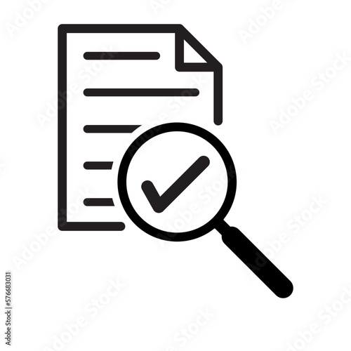 audit icon vector, magnifying glass like check assess sign
