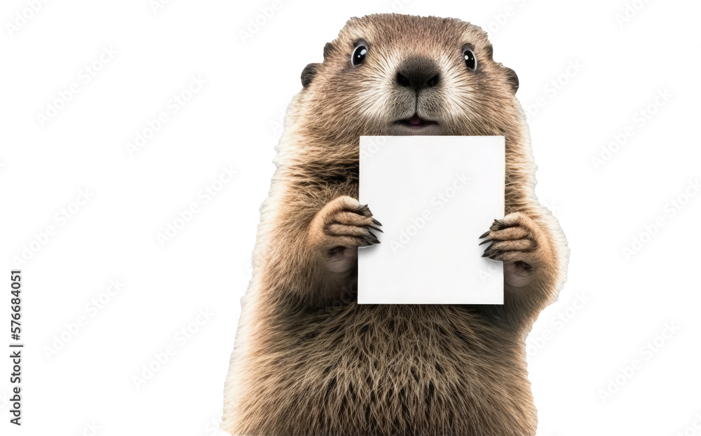 beaver holding blank sign , ai generated - obrazy, fototapety, plakaty 