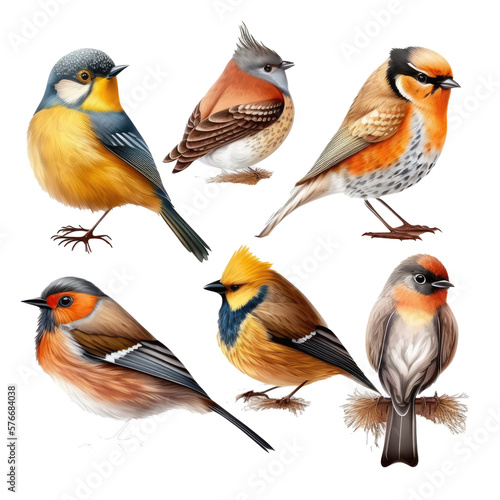 transparent set of birds in winter , ai generated