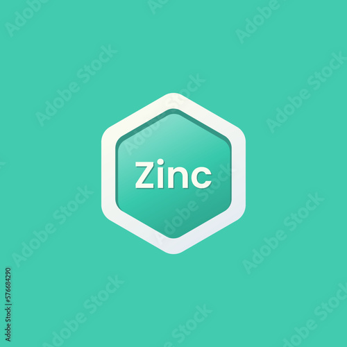 Zinc label vector or Zinc icon vector isolated on tosca background. Zinc label flat design element for health product packaging. For Icon or illustration of zinc on supplement packaging.