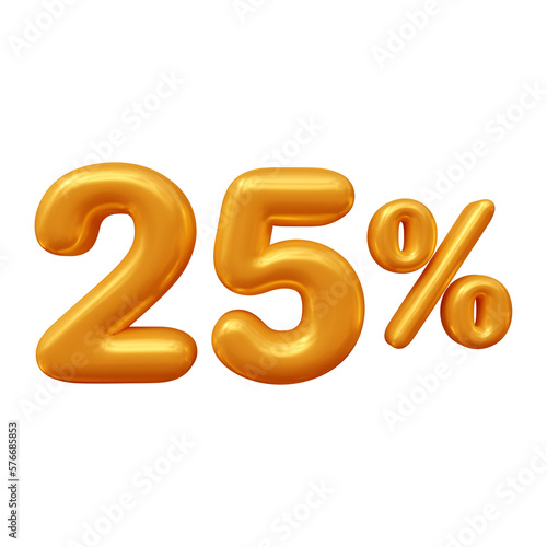 25 percent with orange balloon style in 3d rendering for discount, promotion and sale banner concept.