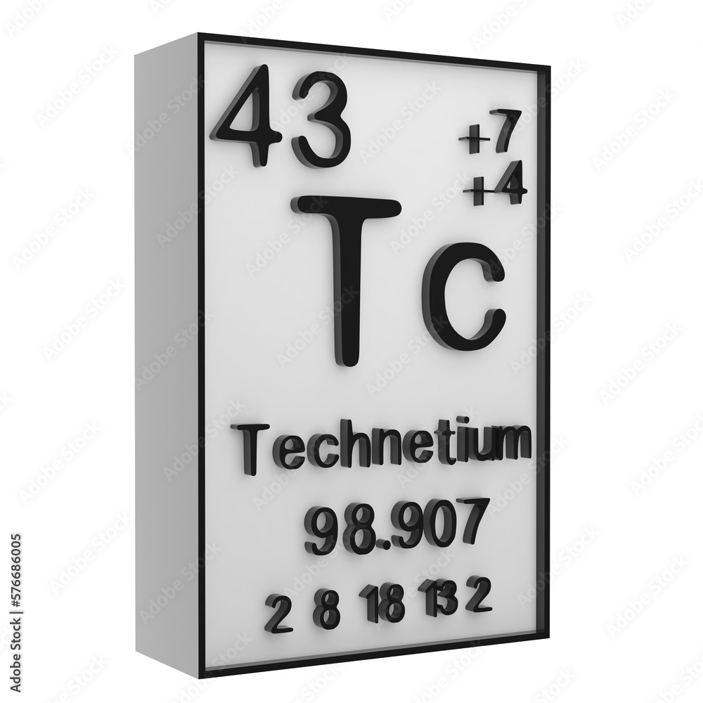 Technetium,Phosphorus on the periodic table of the elements on white blackground,history of chemical elements, represents the atomic number and symbol.,3d rendering