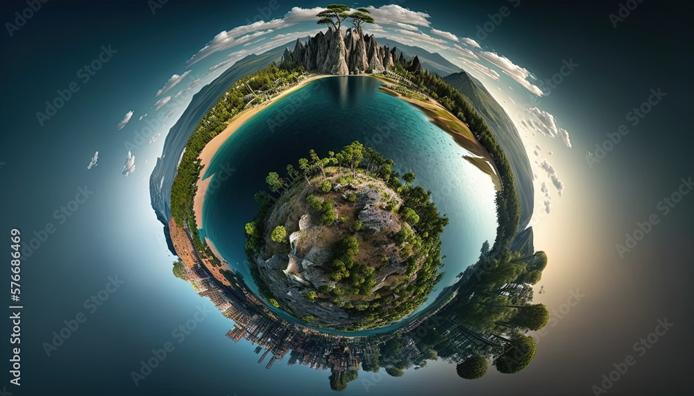 Obraz premium Little Planet Lake - Generative AI Art