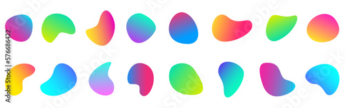 Fluid shapes set. Color gradient elements. Bright liquid splashes on white backdrop. Colored forms collection. Creative bubbles isolated. Vector illustration