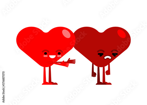 Hearts quarreled. Two love are arguing. Concept of discord in relationships. Quarrel of lovers. couple arguing