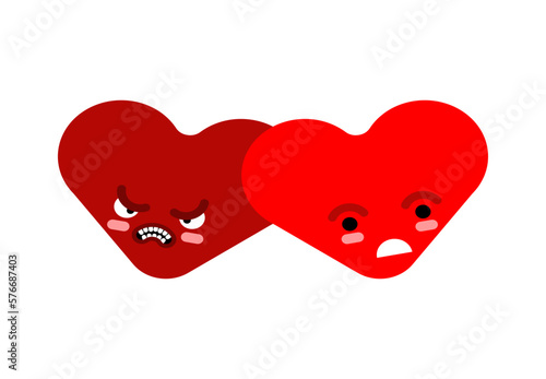 Hearts quarreled. Two love are arguing. Concept of discord in relationships. Quarrel of lovers. couple arguing