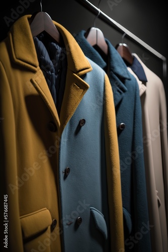 image ,men's coats hanging in a row in a retail store,generative ai