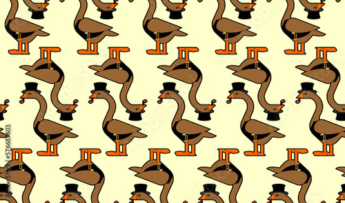 Goose aristocrat pattern seamless. Goose in hat and with smoking pipe background