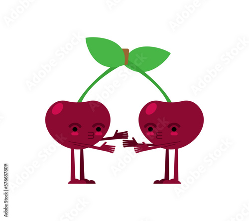 Cherry quarrels and reconciles. Two cherries are arguing. The concept of discord in relationships. Quarrel of lovers. couple reconcile