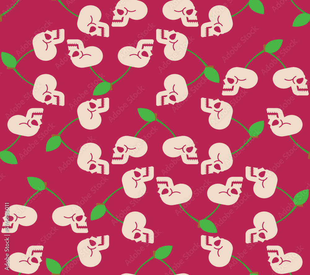 Cherry Scull pattern seamless. Cherries skeleton head background. Vector texture Cherry Scull pattern seamless. Cherries skeleton head background. Vector texture