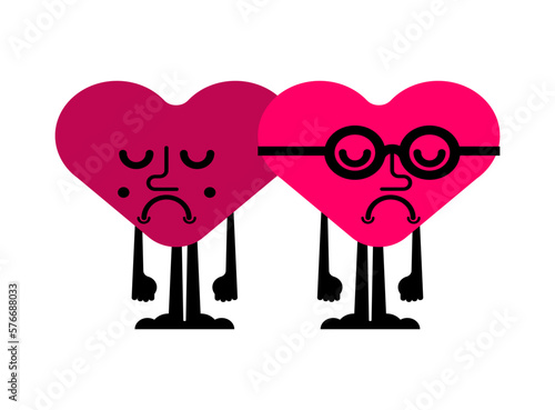 Hearts quarreled. Two love are arguing. Concept of discord in relationships. Quarrel of lovers. couple arguing