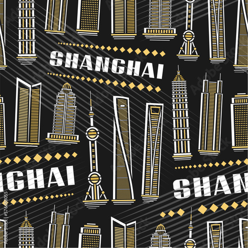 Photography Vector Shanghai Seamless Pattern, repeating background with illustration of famo