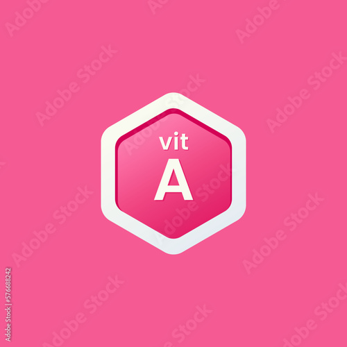 Vitamin A Label Logo Vector or Vitamin A Icon Vector on Pink Background. Simple Vitamin A Label or Symbol for product packaging. Best Vitamin A Icon for supplement product.