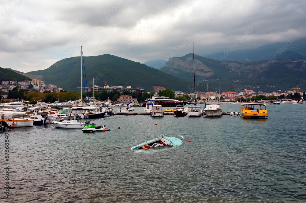 View to the harbor of Budva, Montenegro after a storm
