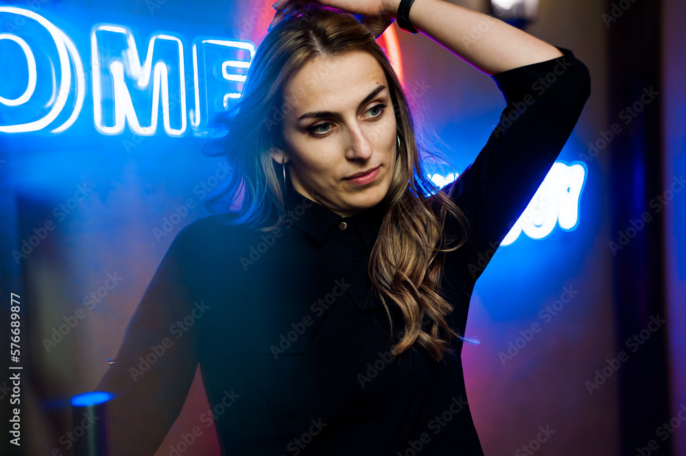 Naklejka premium woman portrait. City night lights