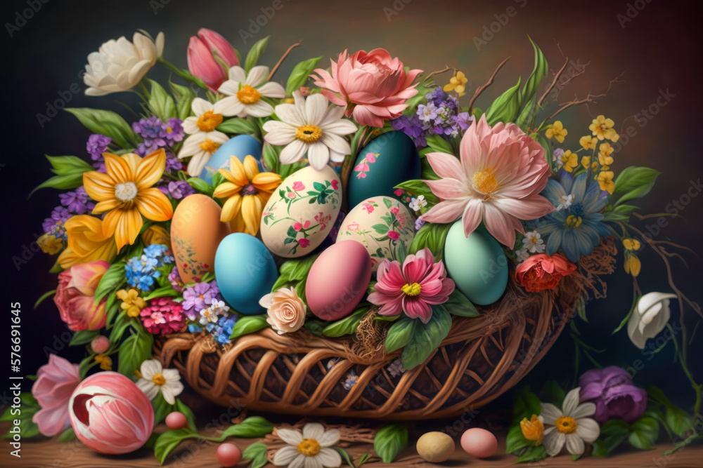 Colorful Easter Eggs and Bunnies Perfect for Easter AI Generated
