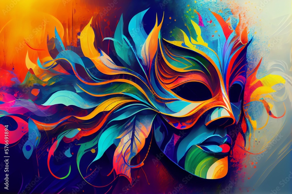 Abstract Art. Colorful Painting Art Of A Carnival Mask. Background Illustration. Generative AI Abstract Art. Colorful Painting Art Of A Carnival Mask. Background Illustration. Generative AI