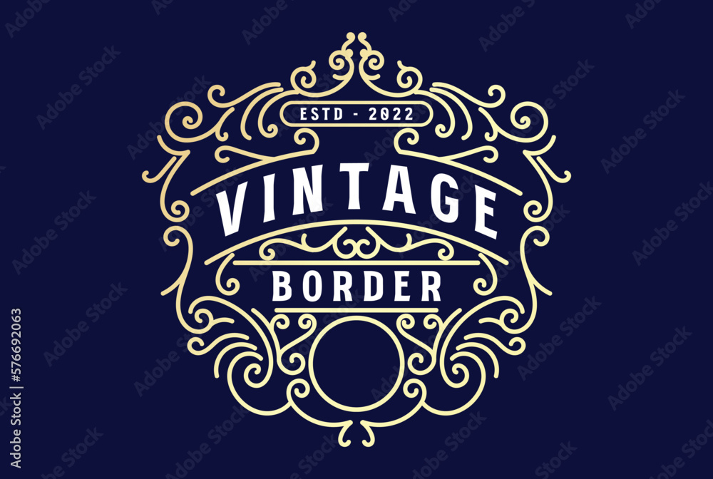 Vintage Retro Art Deco Ornament Border Frame Royal Badge Emblem Stamp Label Logo Design Vector