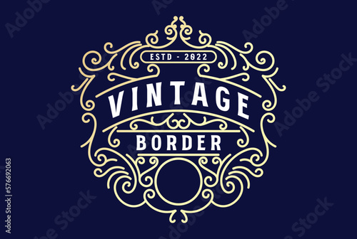 Vintage Retro Art Deco Ornament Border Frame Royal Badge Emblem Stamp Label Logo Design Vector