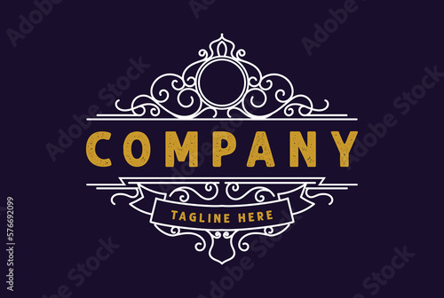 Vintage Retro Art Deco Ornament Border Frame Royal Badge Emblem Stamp Label Logo Design Vector