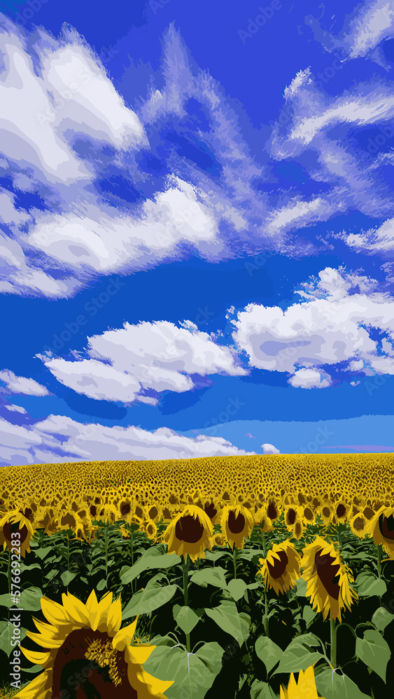 Obraz premium Summer landscape with blooming sunflower