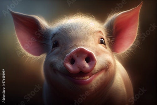 Close-Up Cute Smiling Pig Portrait. Generative AI