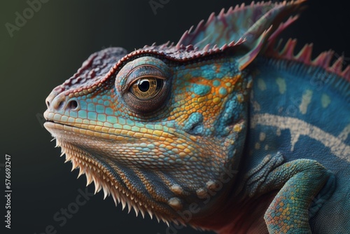 Colored chameleon close up.