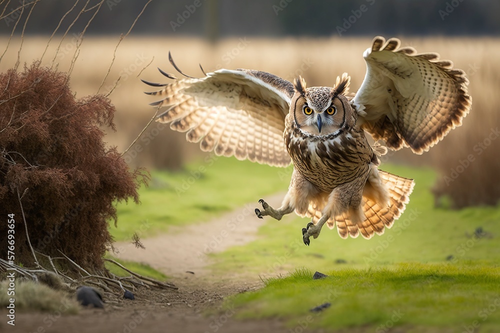 Fototapeta premium illustration, in the netherlands a bubo eagle,generative ai