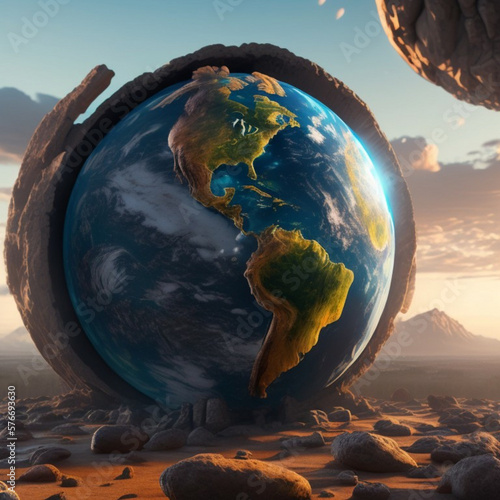 earth in the sky - environment and planet earth illustration - earth background - Generative AI