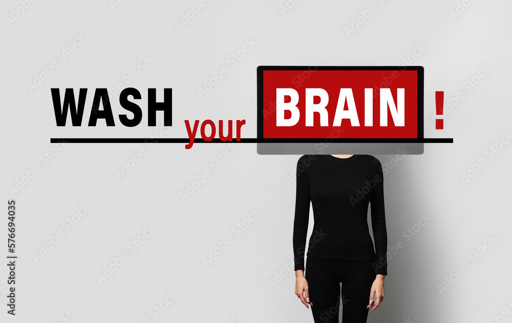 Mind control, manipulation. Word Brain in TV making phrase Wash Your