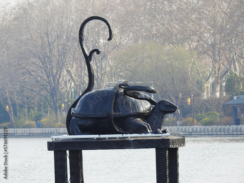 The Sacred Beast Xuanwu Sculpture of the Yellow River Landscape in China