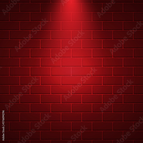Brick wall background with red light