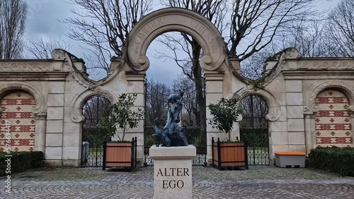 Dogs Cemetery (Cimetiere des Chiens) in Asnieres-sur-Seine, Paris France. View to the main gate and entrance to the world oldest public pet graveyard  photo