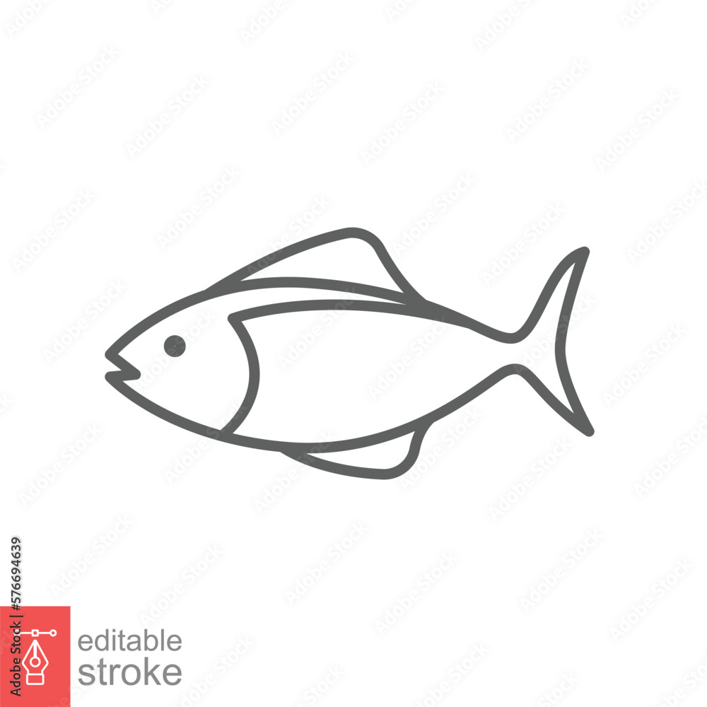 Fish line icon. Simple outline style. Sea life, tuna, pisces concept for food template design. Vector illustration isolated on white background. Editable stroke EPS 10. Fish line icon. Simple outline style. Sea life, tuna, pisces concept for food template design. Vector illustration isolated on white background. Editable stroke EPS 10.