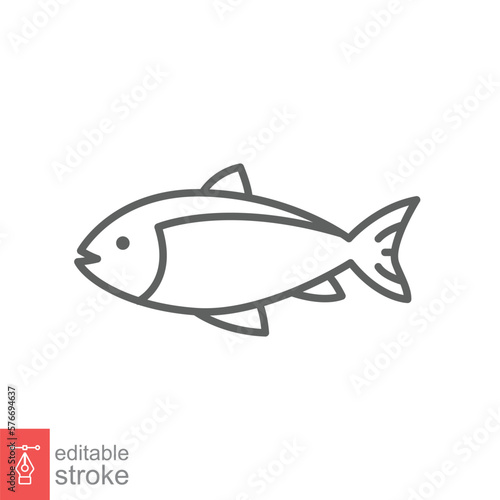 Fish line icon. Simple outline style. Sea life, tuna, pisces concept for food template design. Vector illustration isolated on white background. Editable stroke EPS 10.