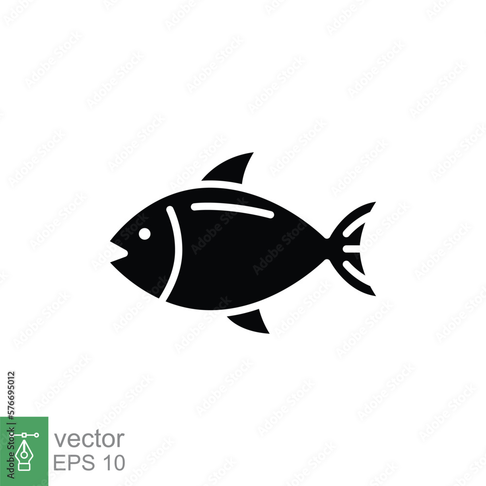 Fish icon vector silhouette symbol. Sea life, tuna, pisces, nature concept for food template design. Solid, glyph vector illustration isolated on white background. EPS 10. Fish icon vector silhouette symbol. Sea life, tuna, pisces, nature concept for food template design. Solid, glyph vector illustration isolated on white background. EPS 10.