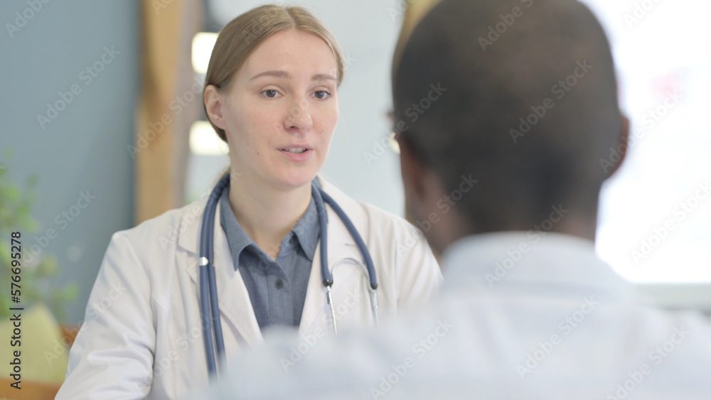 Female Doctor Consulting Black African Man Female Doctor Consulting Black African Man