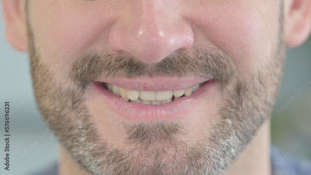Obraz premium Close Up of Smiling Male Lips