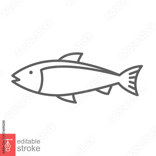 Fish line icon. Simple outline style. Sea life, tuna, pisces concept for food template design. Vector illustration isolated on white background. Editable stroke EPS 10.