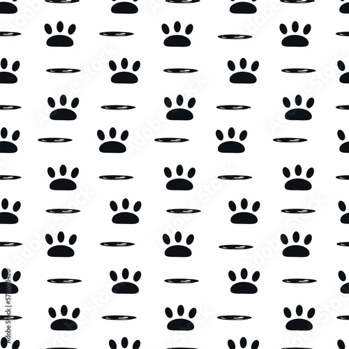 Animal paw seamless pattern in black color on a white background.