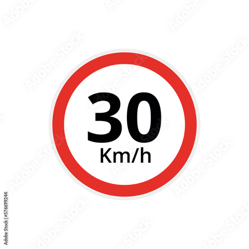 Vector illustration of 30 kilometers per hour speed limit sign, traffic sign flat icon.