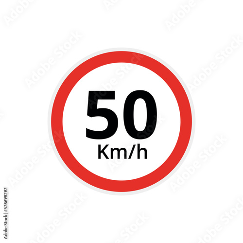 Vector illustration of 50 kilometers per hour speed limit sign, traffic sign flat icon.