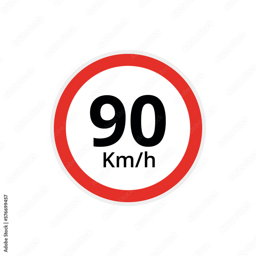 Vector illustration of 90 kilometers per hour speed limit sign, traffic sign flat icon. Vector illustration of 90 kilometers per hour speed limit sign, traffic sign flat icon.