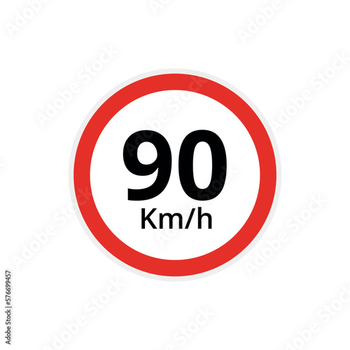 Vector illustration of 90 kilometers per hour speed limit sign, traffic sign flat icon.