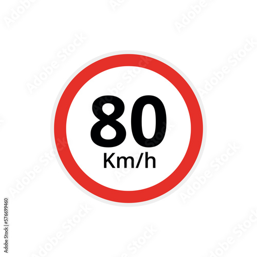 Vector illustration of 80 kilometers per hour speed limit sign, traffic sign flat icon.